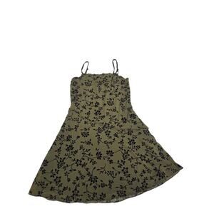 Olive Green/Black Flocked Floral Slip Mini Dress L